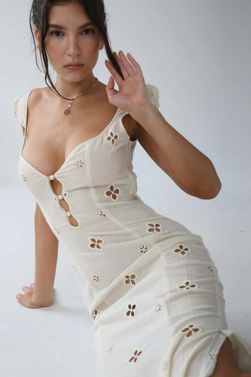 Isabella - Vintage Geborduurde Fishtail Midi-jurk