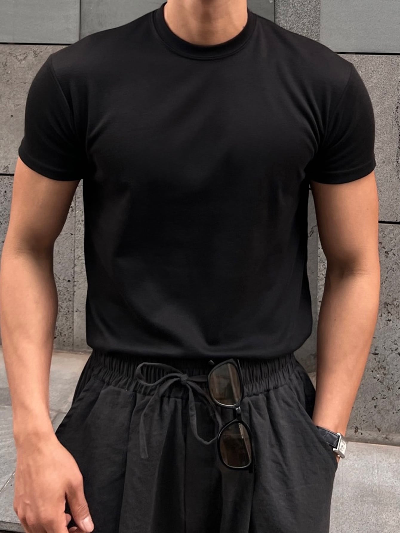 DAZY Men Cotton Solid round Neck Tee