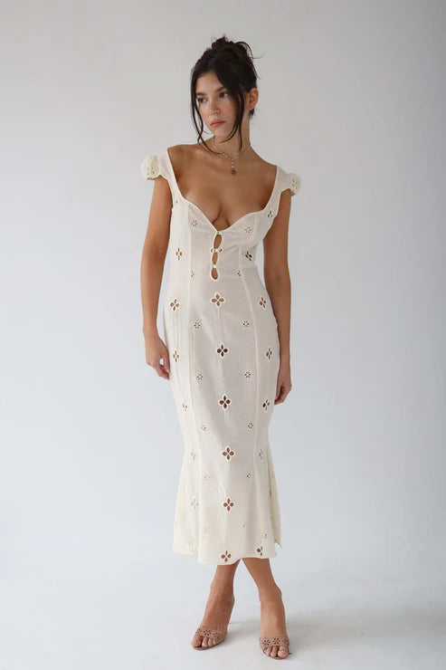 Isabella - Vintage Geborduurde Fishtail Midi-jurk