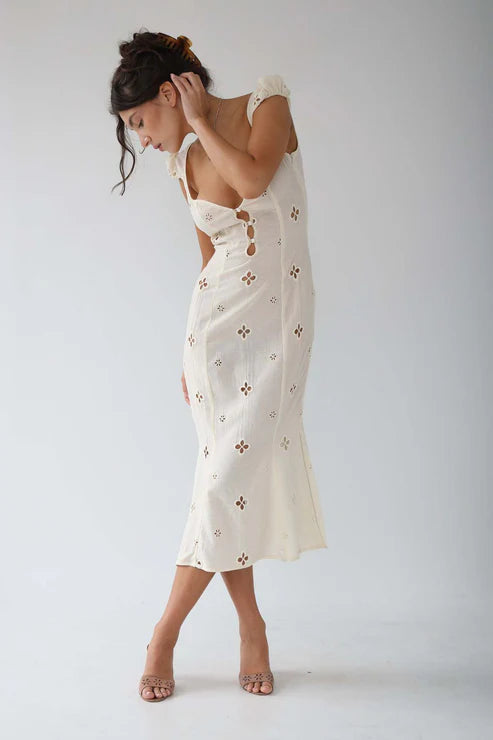 Isabella - Vintage Geborduurde Fishtail Midi-jurk